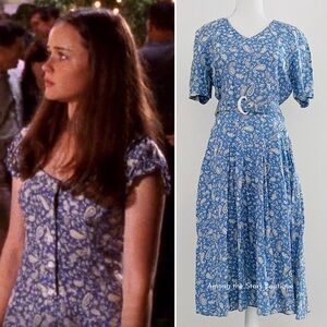 Rare 80s Vintage Blue + White Paisley Dress Same Print ASO Rory in Gilmore Girls
